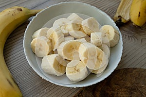 Sliced banana on the table at the kitchen