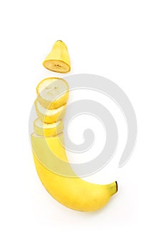 Sliced banana on white background