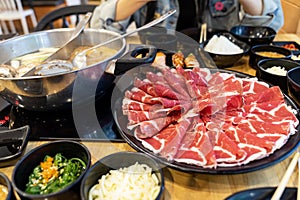 Sliced beef served as a set For hotpot or sukiyaki