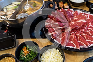 Sliced beef served as a set For hotpot or sukiyaki