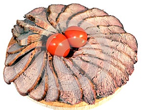 Sliced beef with tomatoes