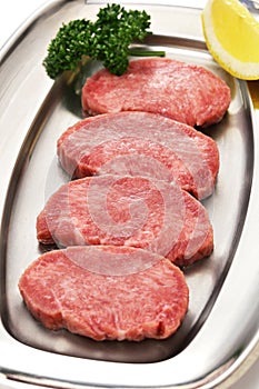 sliced beef tongue. Beef tongue is one of the popular ingredients for Yakiniku (Japanese-style barbecue).