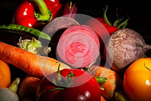 sliced beets vegetable mix on black