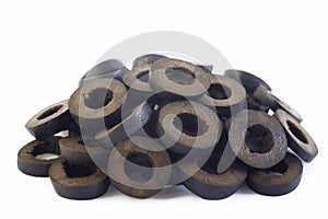 Sliced black olives isolated on white background