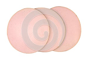 Sliced boiled ham sausage isolated on white background