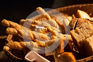 Sliced bread on basket closeup