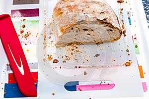 Sliced bread on a chopping board