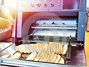 Sliced bread in cutting machine