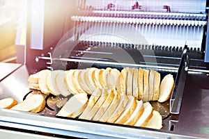 Sliced bread in cutting machine