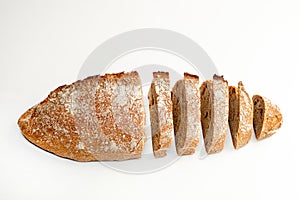 Sliced bread isolated on a white background. Bread slices viewed from above. Top view. Food abstractions