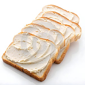 Sliced bread with spread isolated on white background