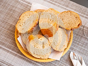 Sliced bread on table
