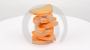 Sliced butternut squash Cucurbita moschata, butternut pumpkin or guitar gramma isolated on white. Side view.