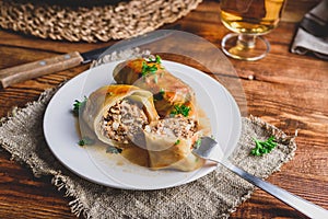 Sliced Cabbage Rolls Stuffed with Minced Beef and Rice