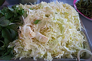 Sliced cabbage on the table.