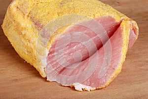 Sliced canadian peameal bacon photo