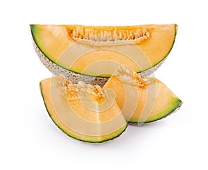 Sliced cantaloupe melon isolated on white background