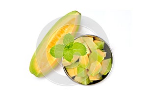 Sliced cantaloupe thai tropical fruit asian on white background