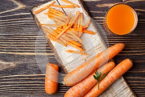 Sliced carrot and carrots juice