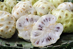 Sliced Cheese fruit Noni fruit in Rarotonga Cook Islands