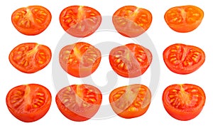 Sliced cherry tomato isolated on white background