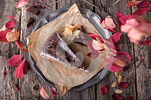 Sliced Chocolate biscuit cake with coconut cream.