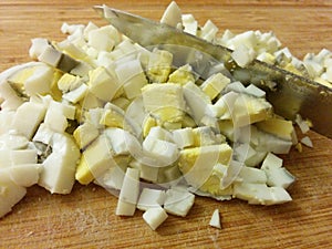 Sliced and chopped eggs