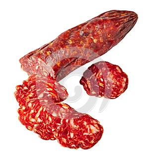 Sliced chorizo sausage isolated on white