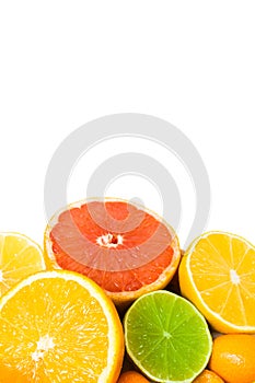 Sliced citrus fruit on the white isolated background