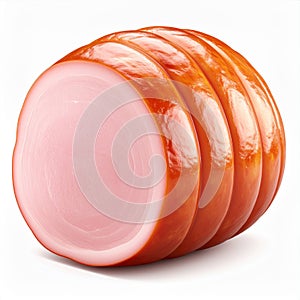 Sliced Cooked Ham on White Background