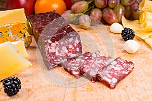 Sliced Cured Meat on Gourmet Cheese Board