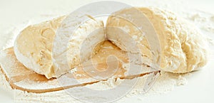 Sliced dough on the breadboard