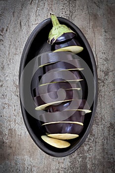 Sliced Eggplant in Black Dish