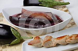 Sliced eggplant in marinade