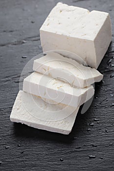 Sliced feta cheese photo