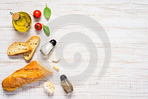 Sliced French Bread with Olive Oil and Copy Space