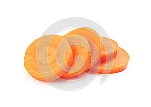 Sliced fresh carrot slices on a white background