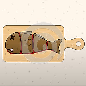 sliced ??fresh fish on a cutting board