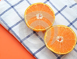 Sliced Fresh Juicy Oranges. on table.