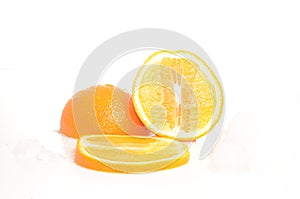Sliced fresh orange and ice