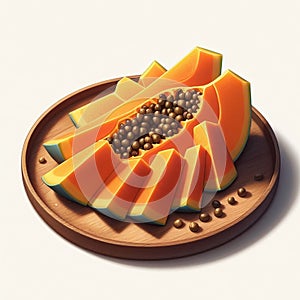 sliced fresh papaya fruit on a flat plate isolated on white background 1