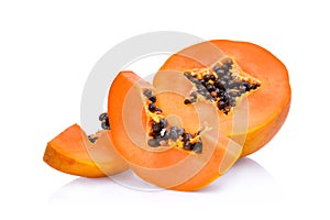 Sliced fresh papaya isolated on white