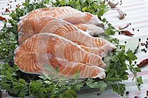 Sliced fresh salmon