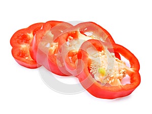 Sliced of fresh sweet red pepper(Bell pepper) isolated on white