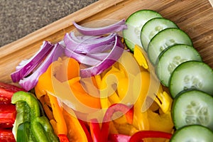 Sliced fresh vegetable ingredients for a salad