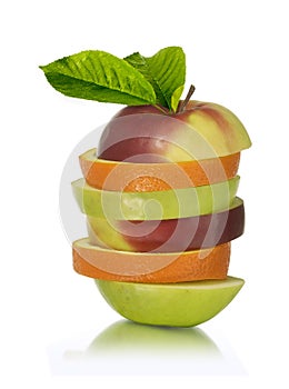 Sliced fruit with white background