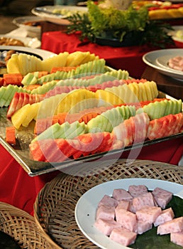 Sliced fruits in buffet dinner