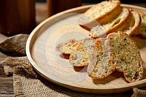 Sliced Garlic crispy bread with fresh butter and origano