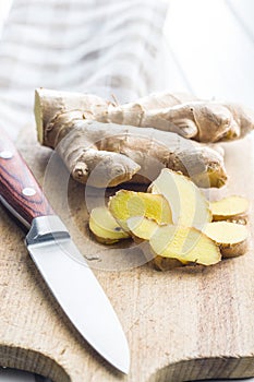 Sliced ginger root.