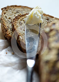 Sliced Grain Bread with Butter